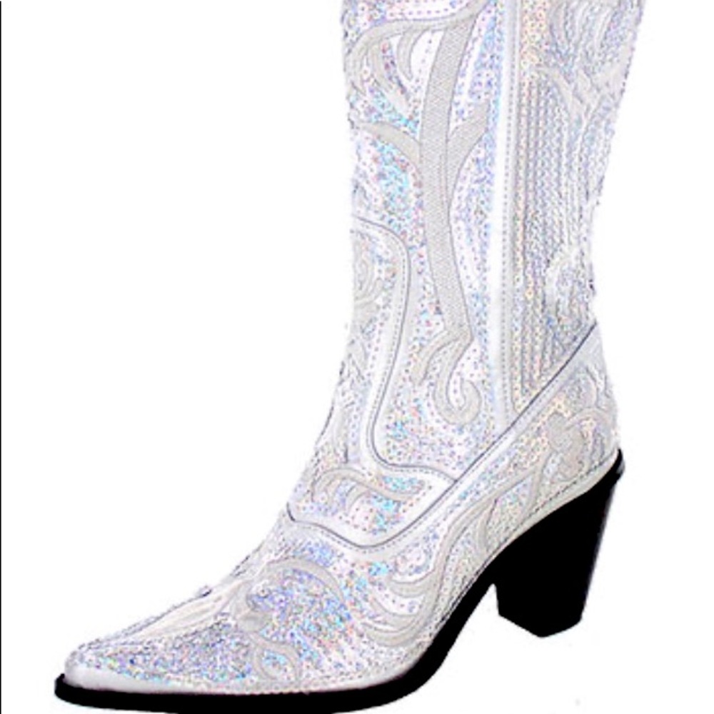 9 Women’s Silver Sparkly Mid Calf Cowboy Cowgirl Bling Boot